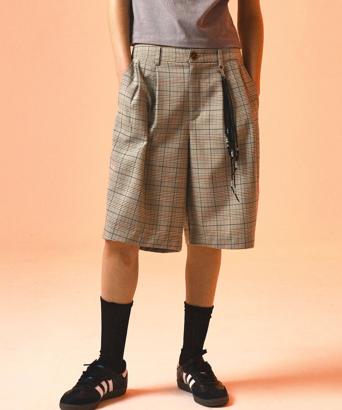 프렌다(PRENDA) CHECK CARGO SHORTS KHAKI