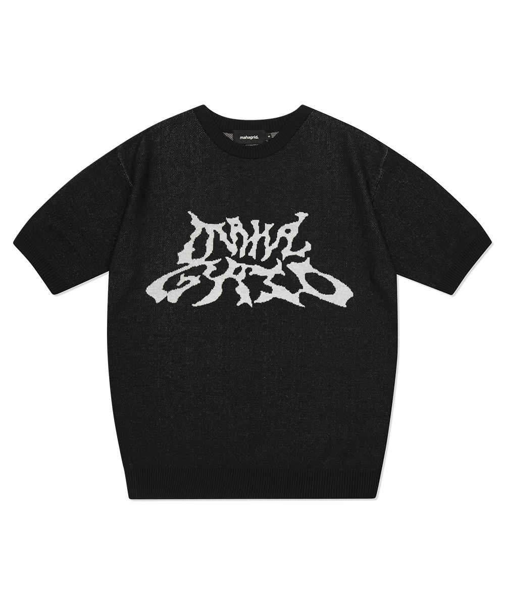 MUSINSA | MAHAGRID TRIBAL LOGO HALF KNIT BLACK(MG2DMMK602A)