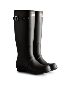 [WOMEN] 오리지날 헌터 컬러 백프린트 톨 레인부츠 - 블랙