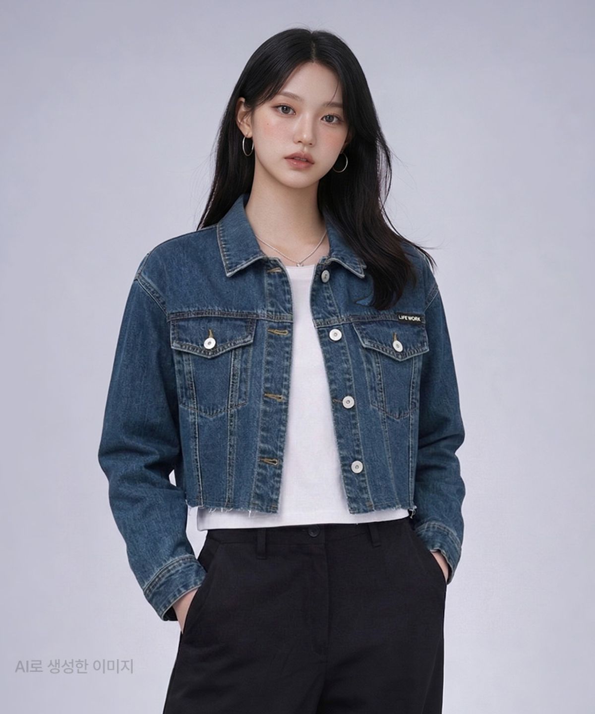라이프워크(LIFEWORK) 여성) 크롭 데님 트러커 자켓