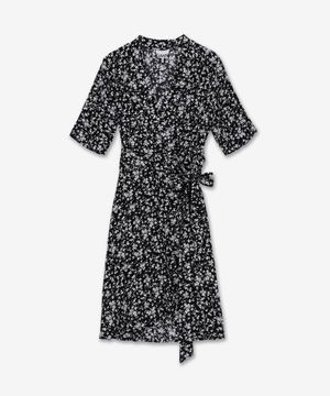 미니 플라워 프린팅 브이넥 원피스 - 블랙 / F7475099