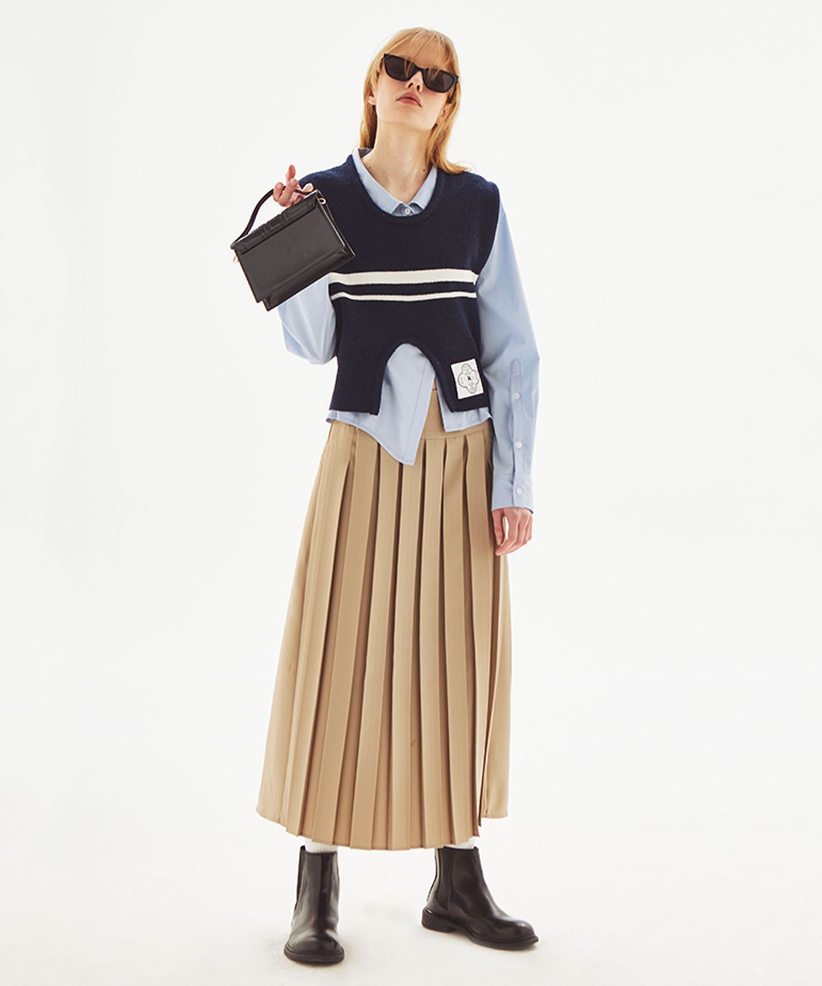 바이탈싸인(VITALSIGN) [LINE] Back Cut-Out Pleats Skirt (3colors)
