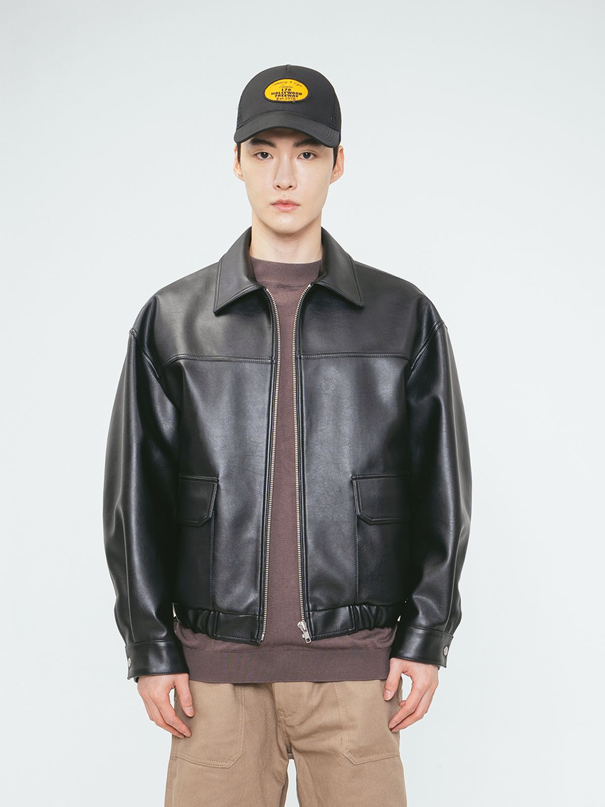 슬로우유니버스(SLOWUNIVERSE) ECO LEATHER OVERSIZED BLOUSON (BLACK)