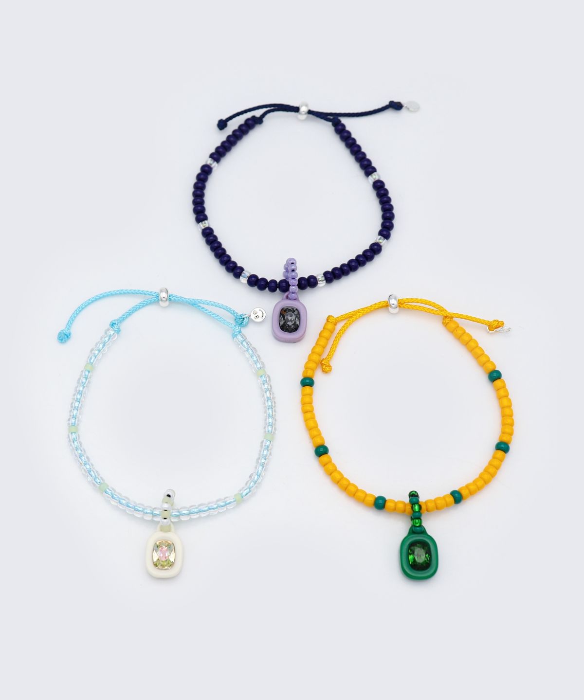 봉보(BONBEAU) Swarovski square stone color beads Bracelet 스와로브스키 스퀘어 스톤 컬러 비즈 매듭 팔찌