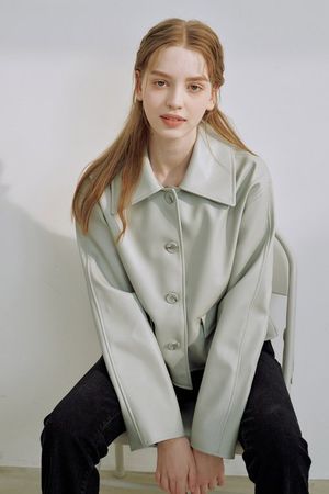 리사이클 페이크 레더 블루그레이 자켓