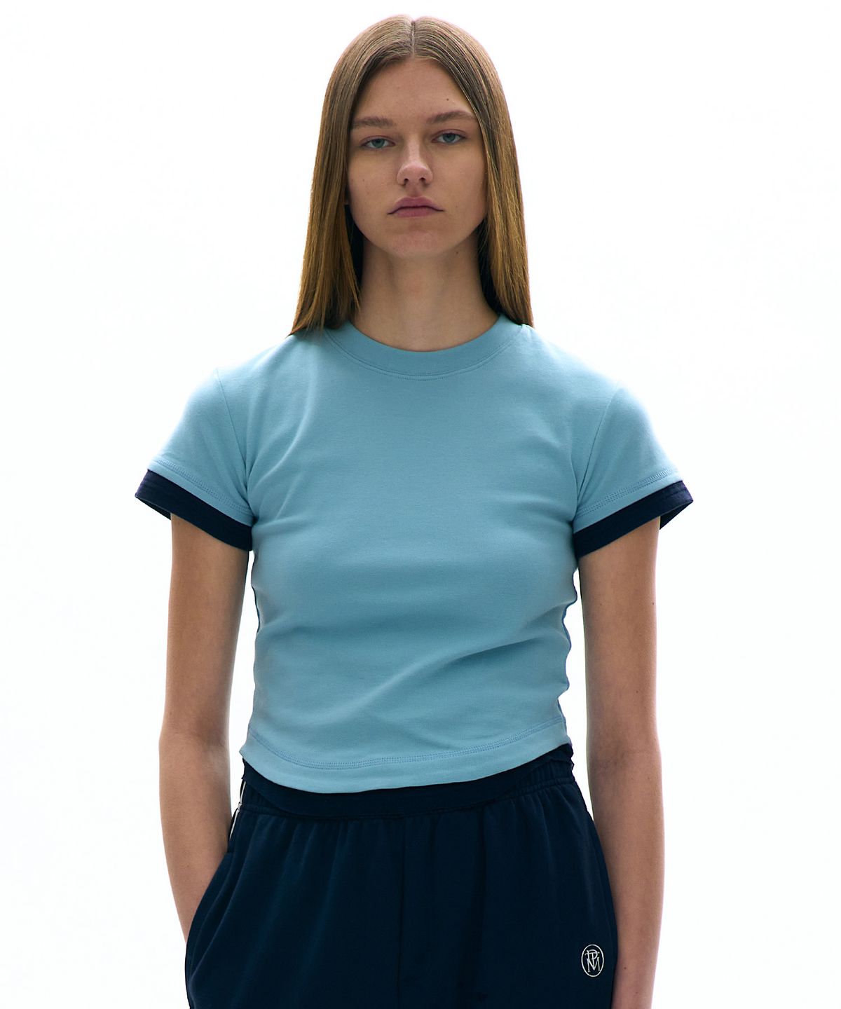 파르티멘토 우먼(PARTIMENTO WOMEN) 레이어드 숏 슬리브 티_스카이
