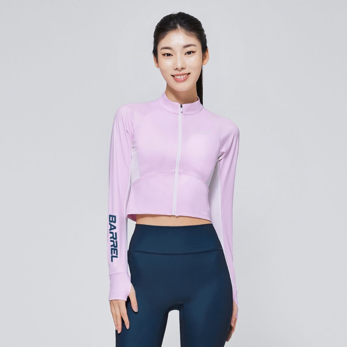 배럴(BARREL) 우먼 모션 크롭 집업 래쉬가드 핑크 (B3SWWCR001PNK)