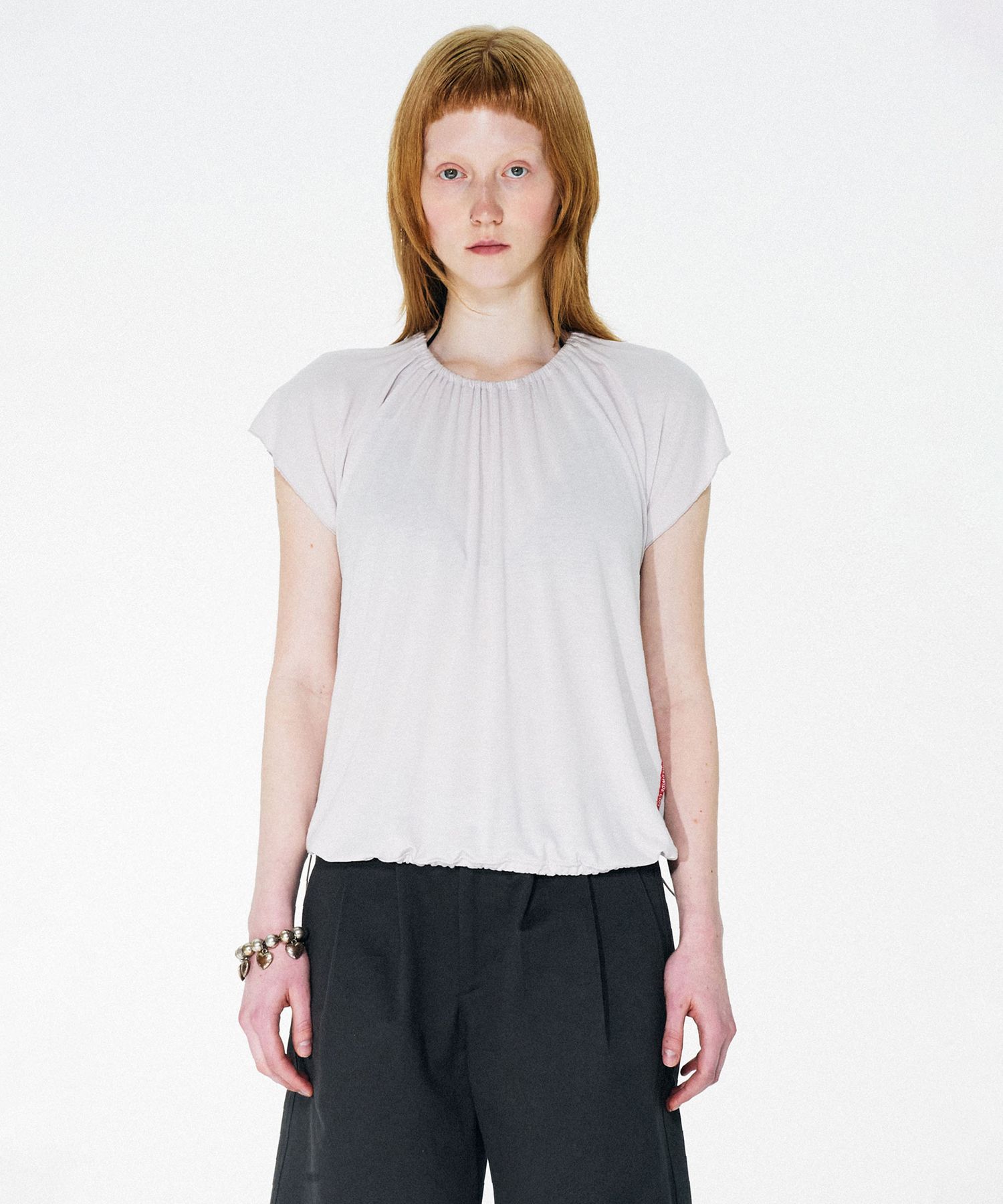 ★SCULPTOR★ Pumkin Shrring Top Pale Gray SC23S285GY MUSINSA | SCULPTOR Pumkin Shrring Top Pale Gray