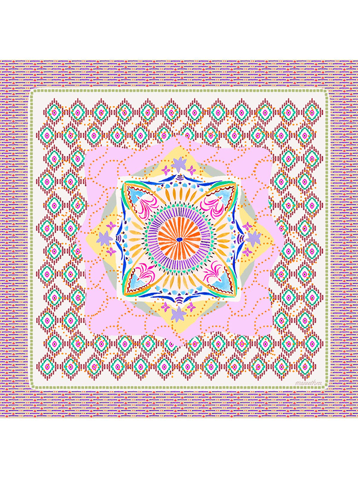 마레트라(MARAETHRA) Playful Mandala Silk Square Scarf 플레이풀 만달라 실크 스퀘어 스카프