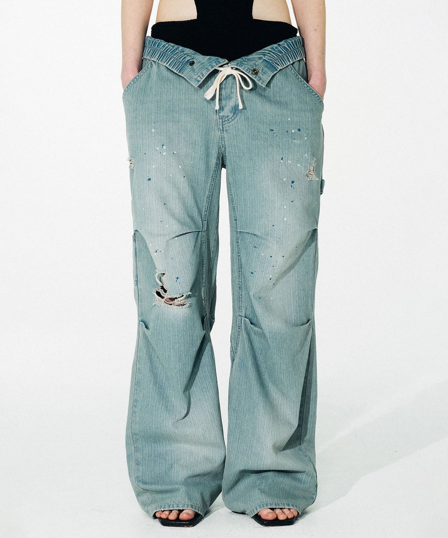MUSINSA | SCULPTOR Folding Waist Denim Pants Ice Denim