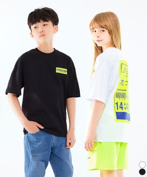 주니어 네온 바코드 프린팅 오버핏 반팔티셔츠 JT-J3169