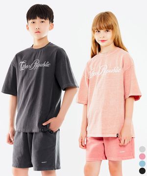 커시브 레터링 피그먼트 오버핏 반팔 티셔츠 JT-3201