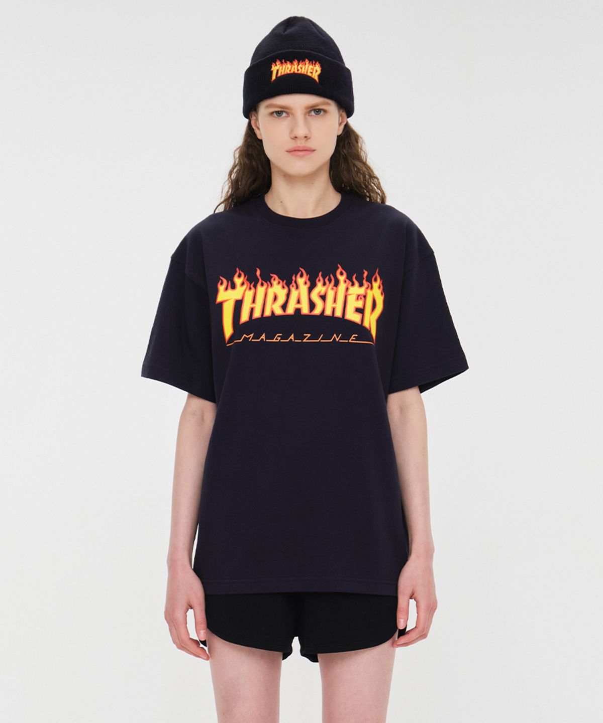 트레셔(THRASHER) 플레임 반팔 티셔츠 블랙