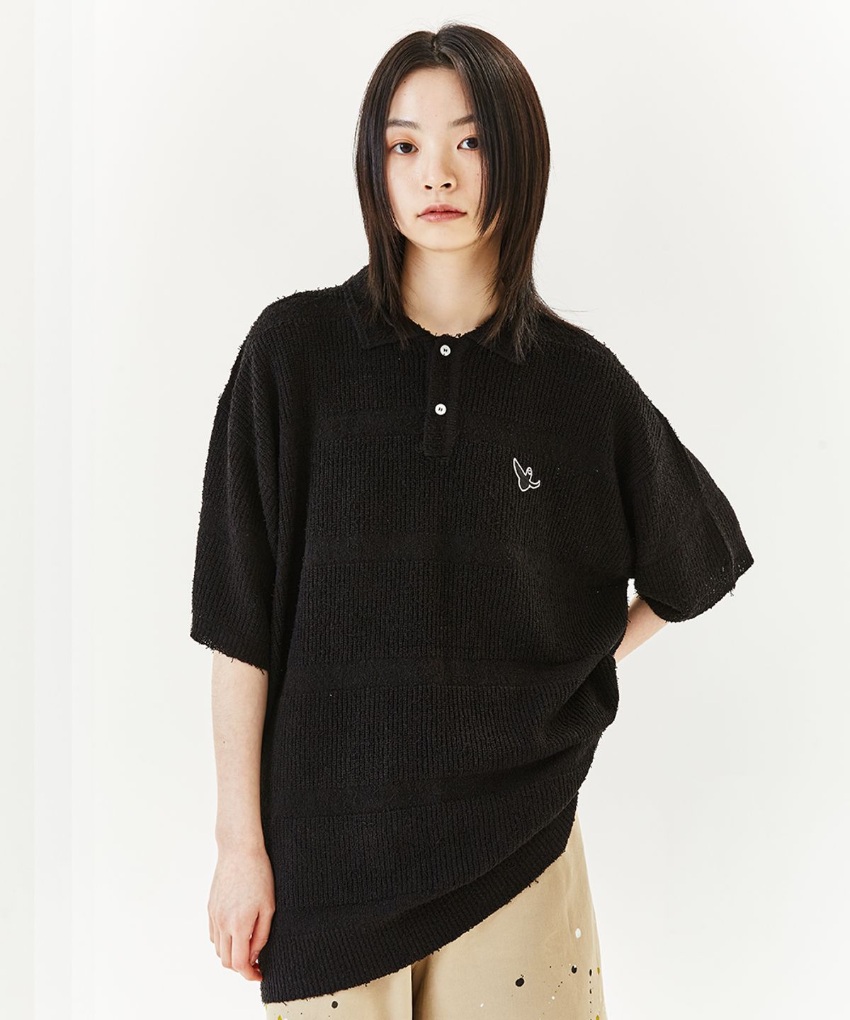 마크곤잘레스(MARK GONZALES) STRIPE KNIT S/S POLO - BLACK