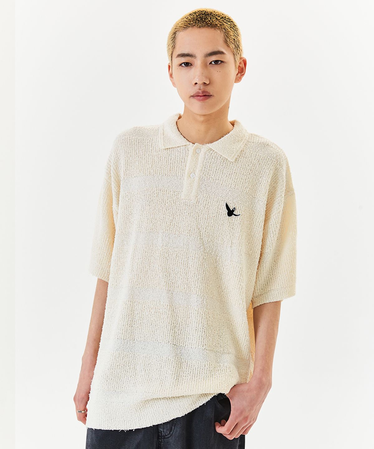 마크곤잘레스(MARK GONZALES) STRIPE KNIT S/S POLO - IVORY