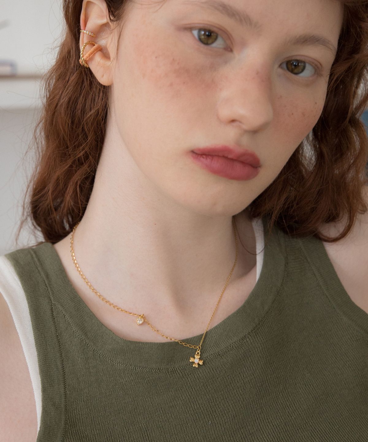 메리모티브(MERRYMOTIVE) Heart clover pendant surgical chain necklace