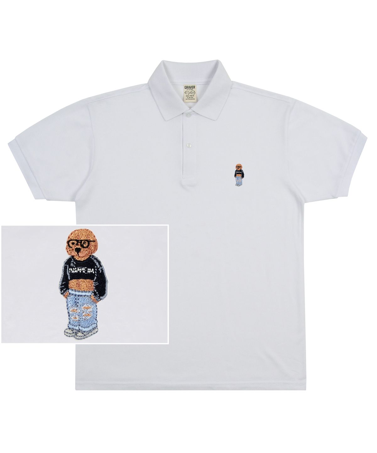 그레이버(GRAVER) [UNISEX]크롭 도그 자수 스트리버 피케 반팔티셔츠_화이트