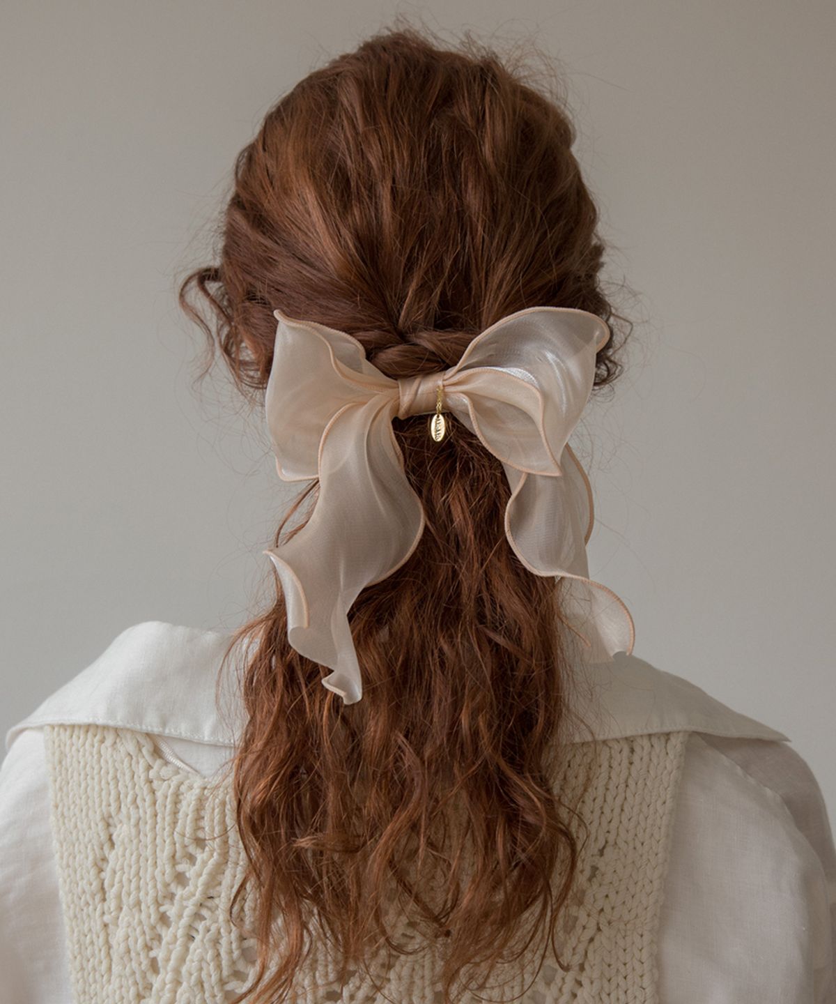 메리모티브(MERRYMOTIVE) Salmon organza ruffle ribbon hairpin