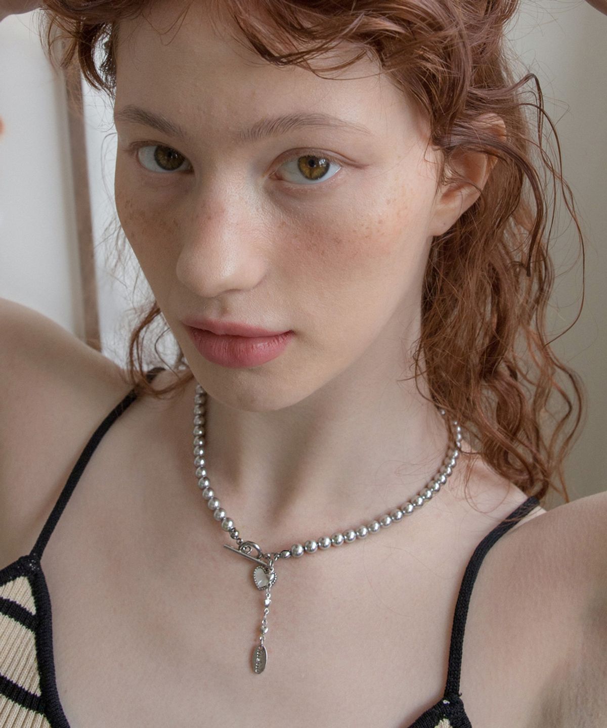메리모티브(MERRYMOTIVE) Heart point silver pearl necklace
