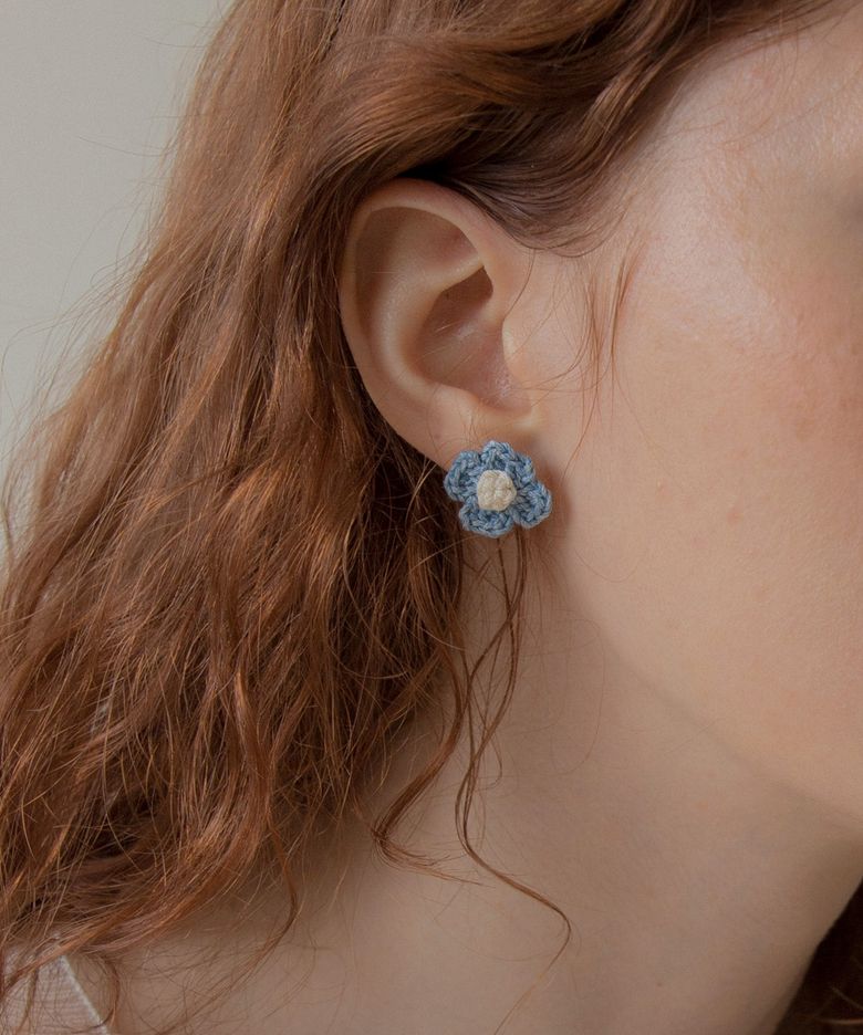 Vintage knit flower earring (Denim)