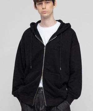 로고엠보싱 세미 오버핏 프리미엄 후드 집업 [블랙]