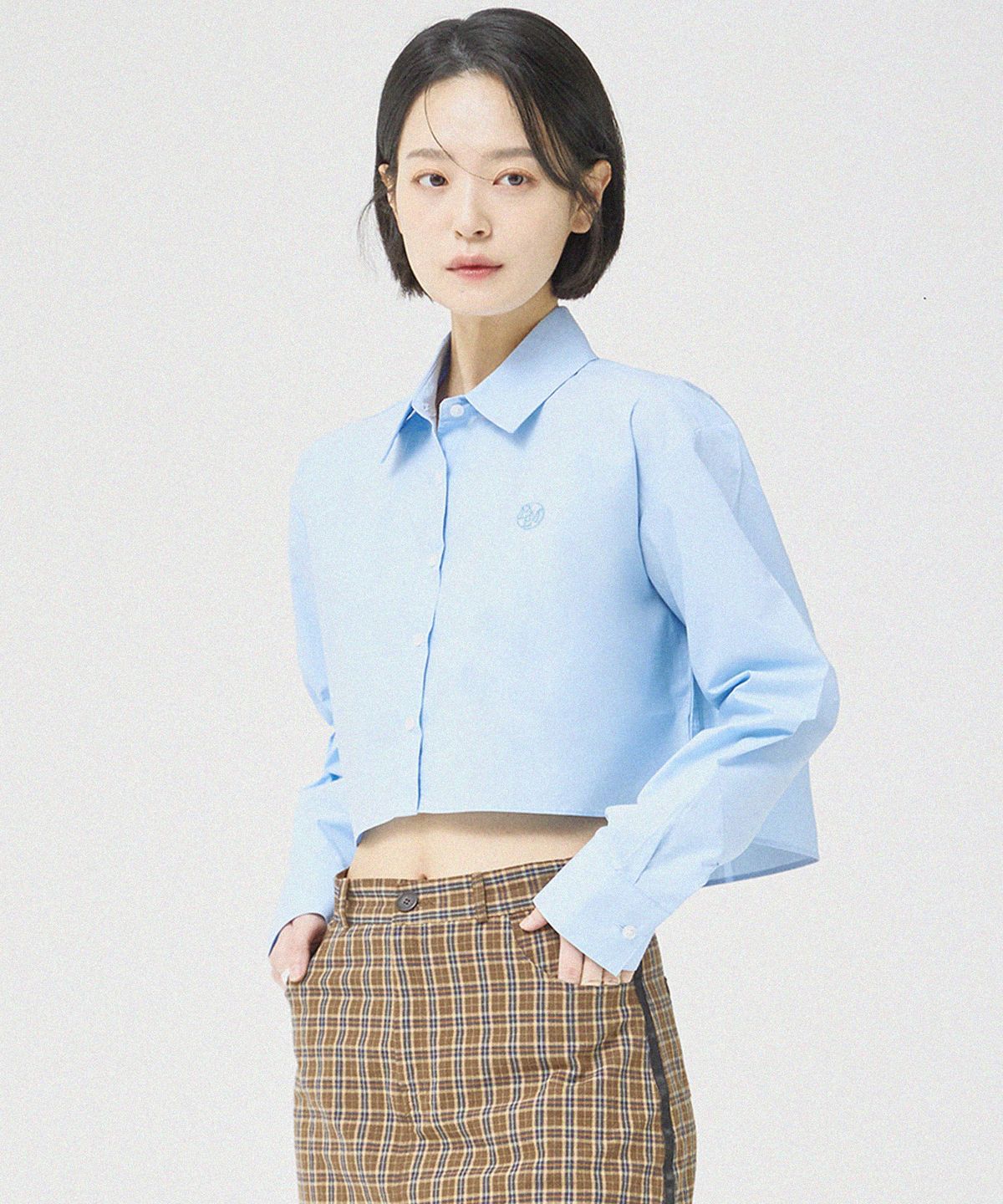 필루미네이트(FILLUMINATE) (W)세이지 크롭 셔츠-스카이블루