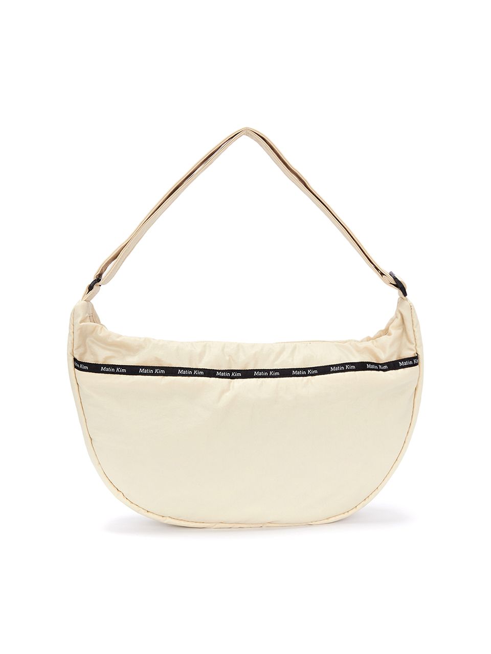 MUSINSA | MATIN KIM GLOSSY FABRIC ROUND CROSS BAG IN BEIGE