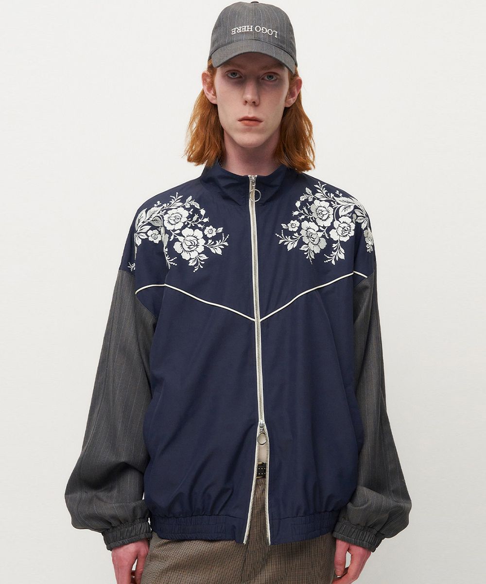 ロイスクレヨン パッチワーク エコレザー 切り替え ジャケット M MUSINSA | FROM ARLES Flower embroidery 80S track jacket