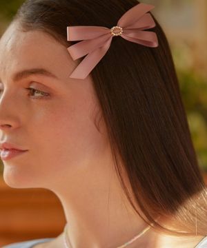 로즈 큐빅 리본 헤어핀 (PINK)