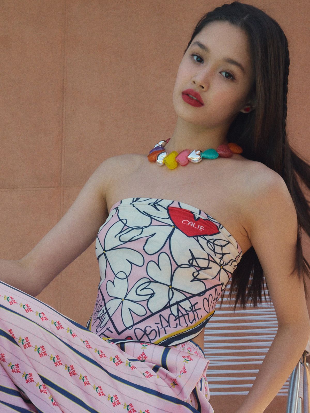 에즈이프 캘리(ASIF CALIE) FLOWER STRIPE SCARF PINK