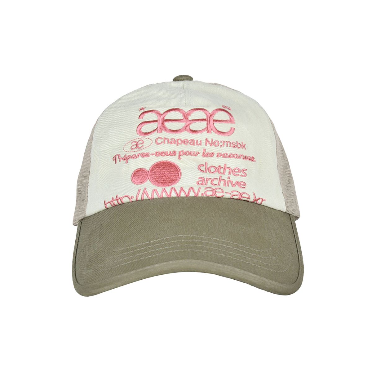 에이이에이이(AEAE) WEB LOGO MESH CAP [OLIVE/BEIGE]