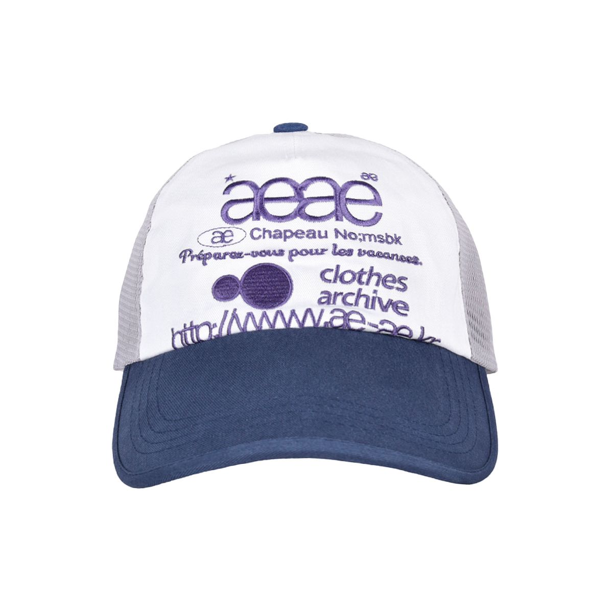 에이이에이이(AEAE) WEB LOGO MESH CAP - [GREY/BLUE]