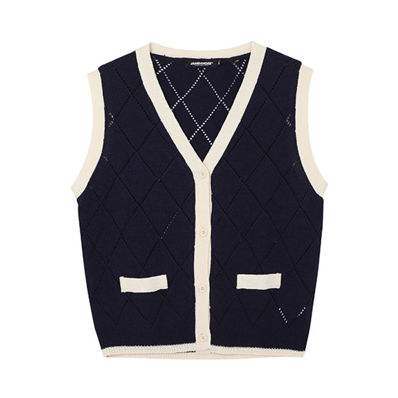 여성) 다이아펀칭 립배색 니트 VEST_AN1WSW160-NA