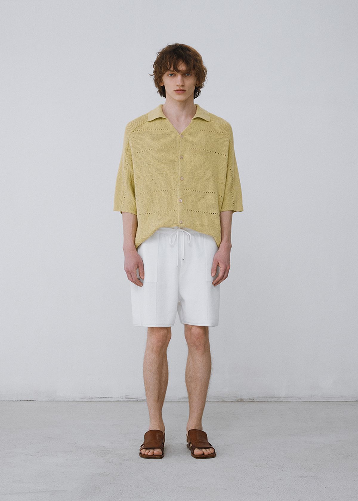 우마뭉(UMARMUNG) Cotton boucle crochet shirts_Citrus