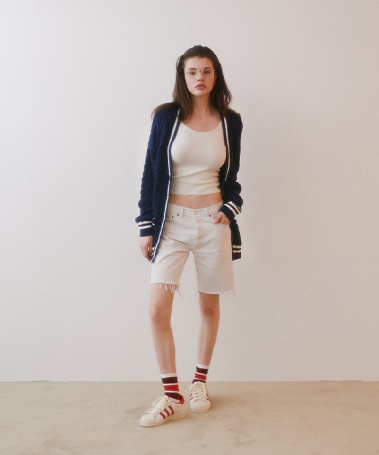 Oversized Cable Stripe Cardigan (Navy)