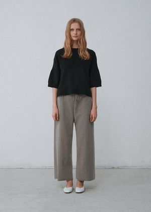 Linen cotton flap pocket wide pants_Ash beige