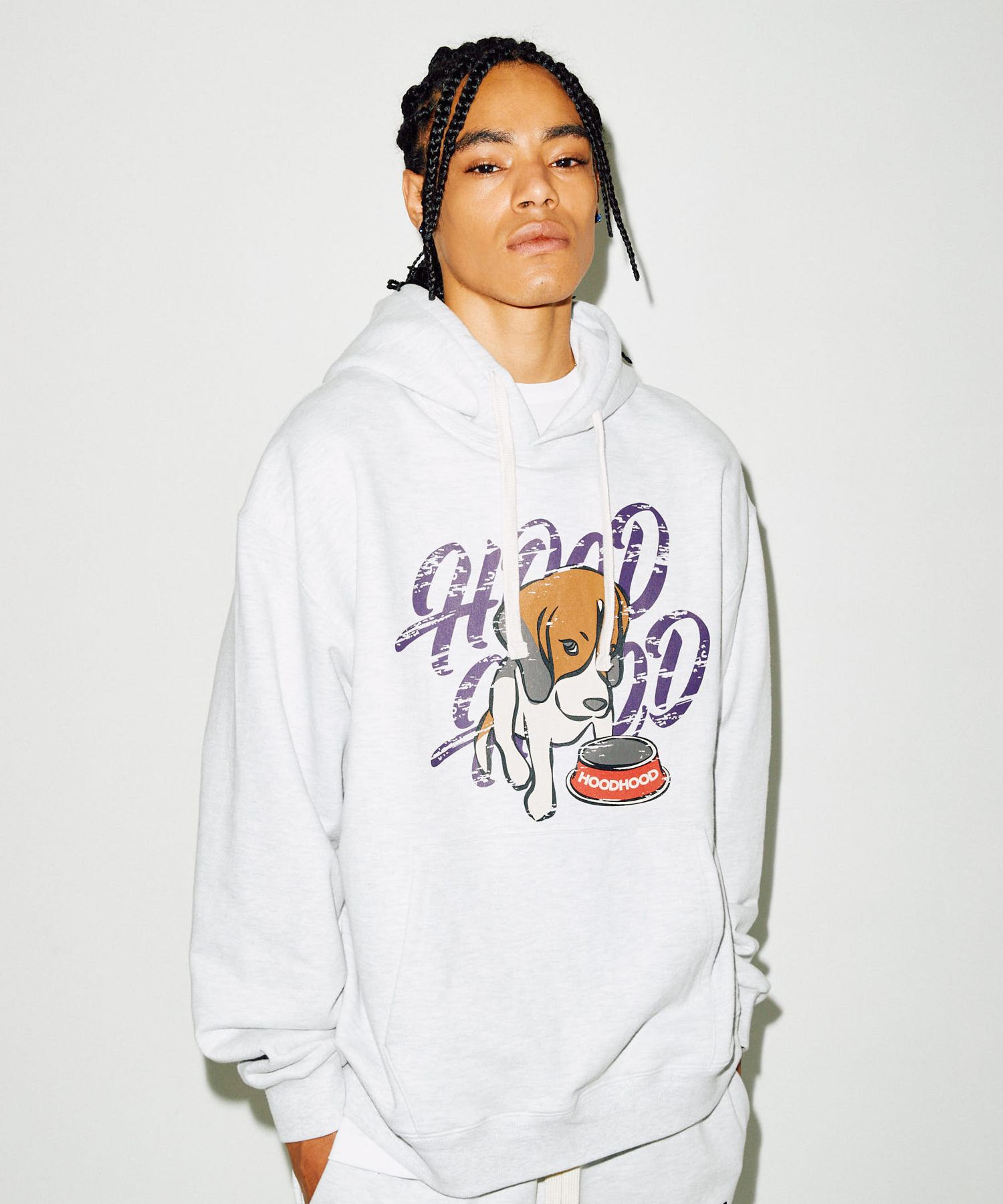 ★HOODHOOD★ Beagle logo hood melange white MUSINSA | HOODHOOD Beagle logo hood melange white
