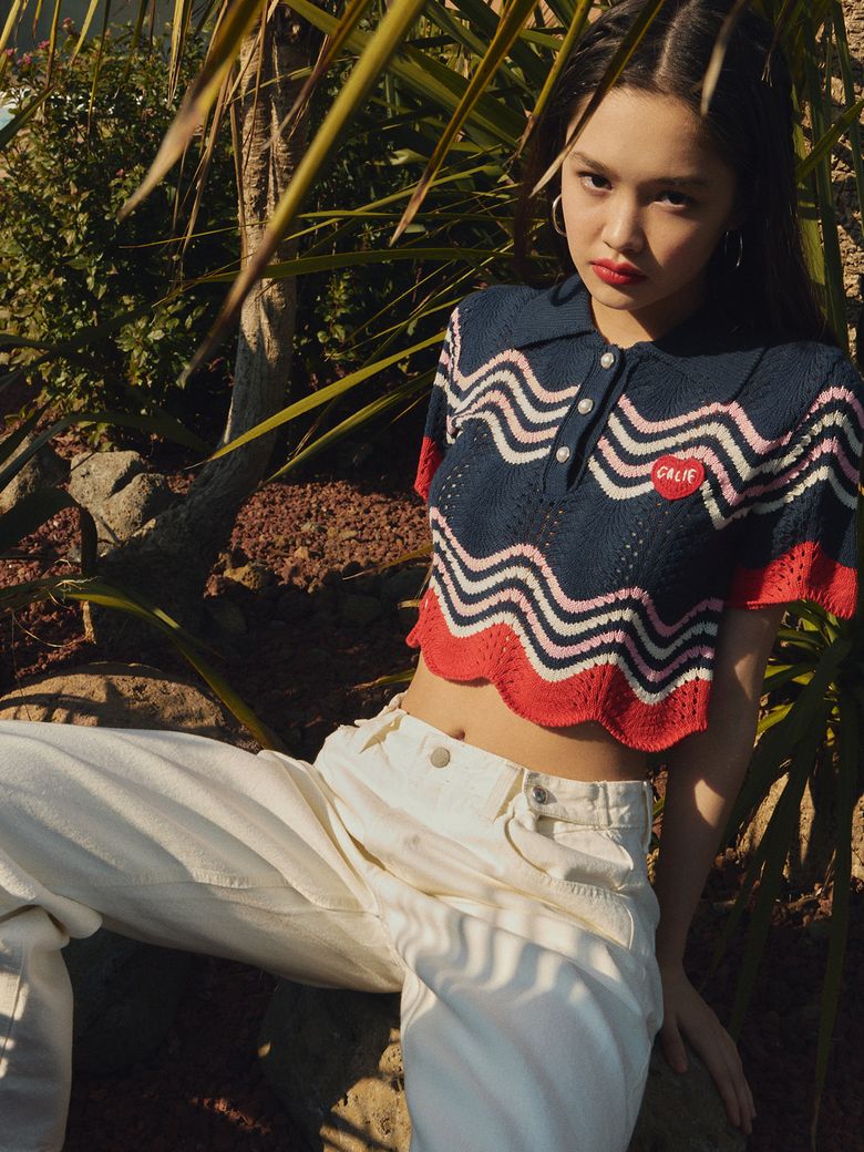 POLO CROP STRIPE KNIT NAVY