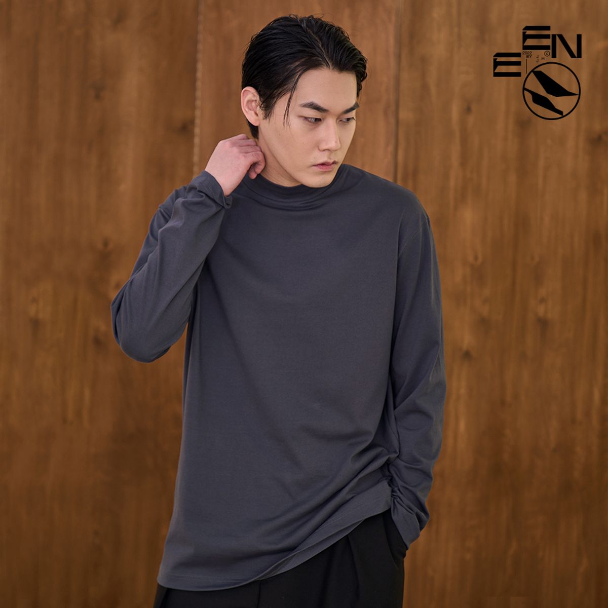 어레이드(ARRAYED) Array(ed) x E’EN 모크 넥 코튼 티셔츠 [GRAY]