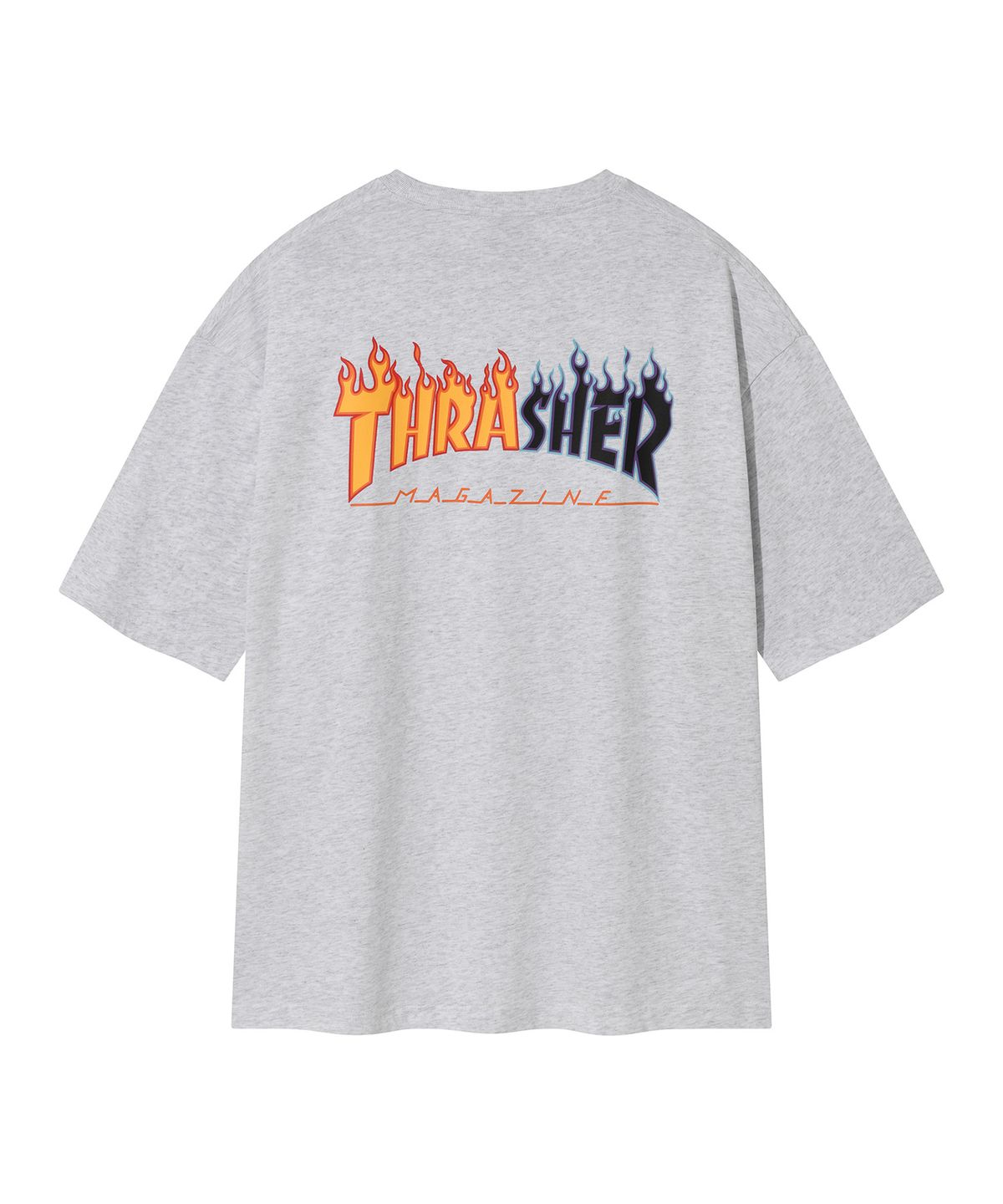 트레셔(THRASHER) 투톤 플레임 반팔 티셔츠 화이트 멜란지