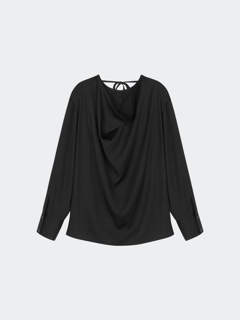 DRAPED OPEN BACK BLOUSE BLACK