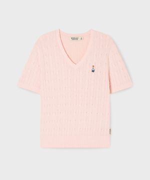 Steve V-neck Cable Short Sleeve Sweater/WHKAG2411F