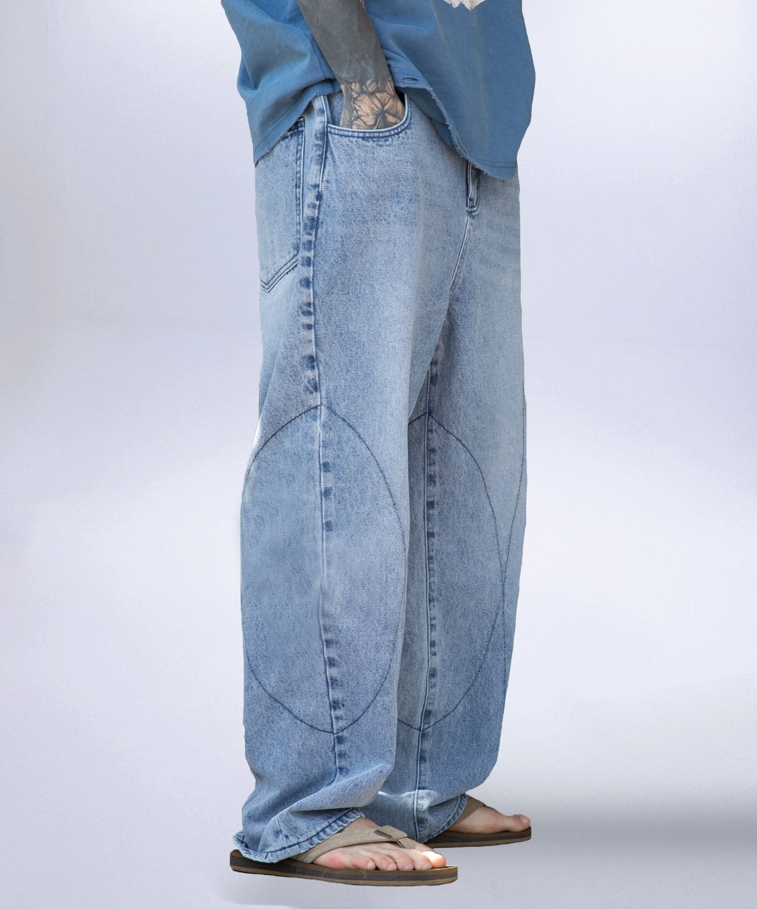 MUSINSA公式 | XTONZ XP143 オブリー刺繍デニムパンツ (BLUE)