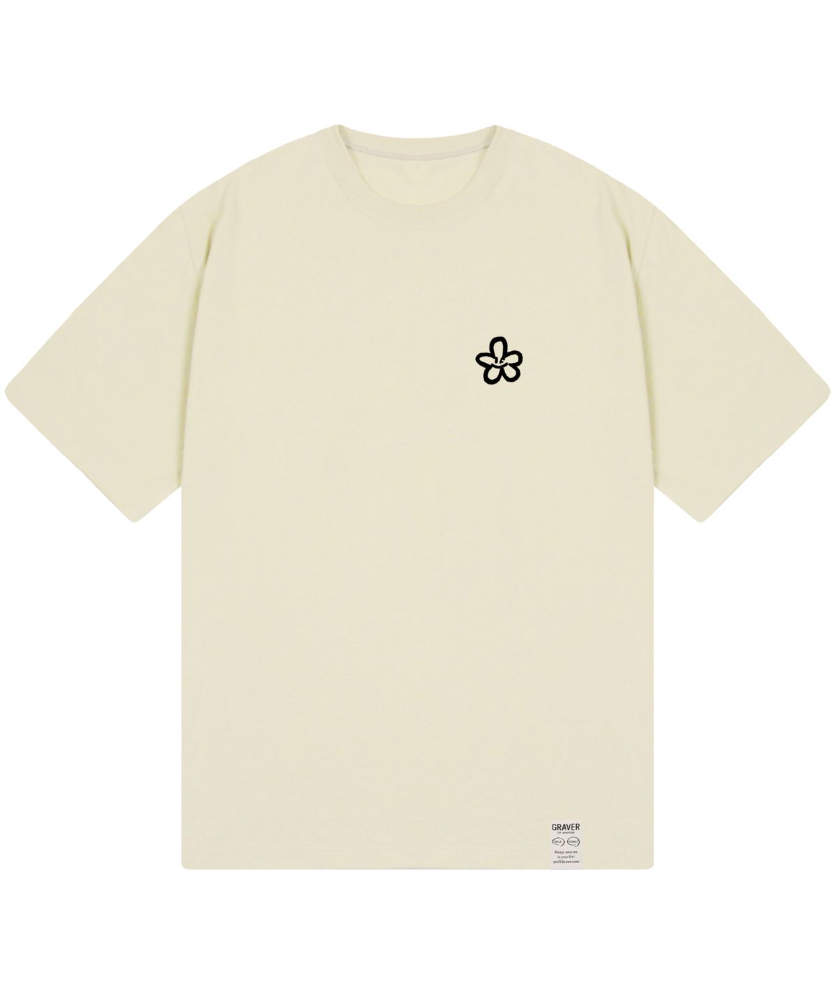 그레이버(GRAVER) [UNISEX]스몰 스프레이 플라워스마일 반팔티_샌드베이지