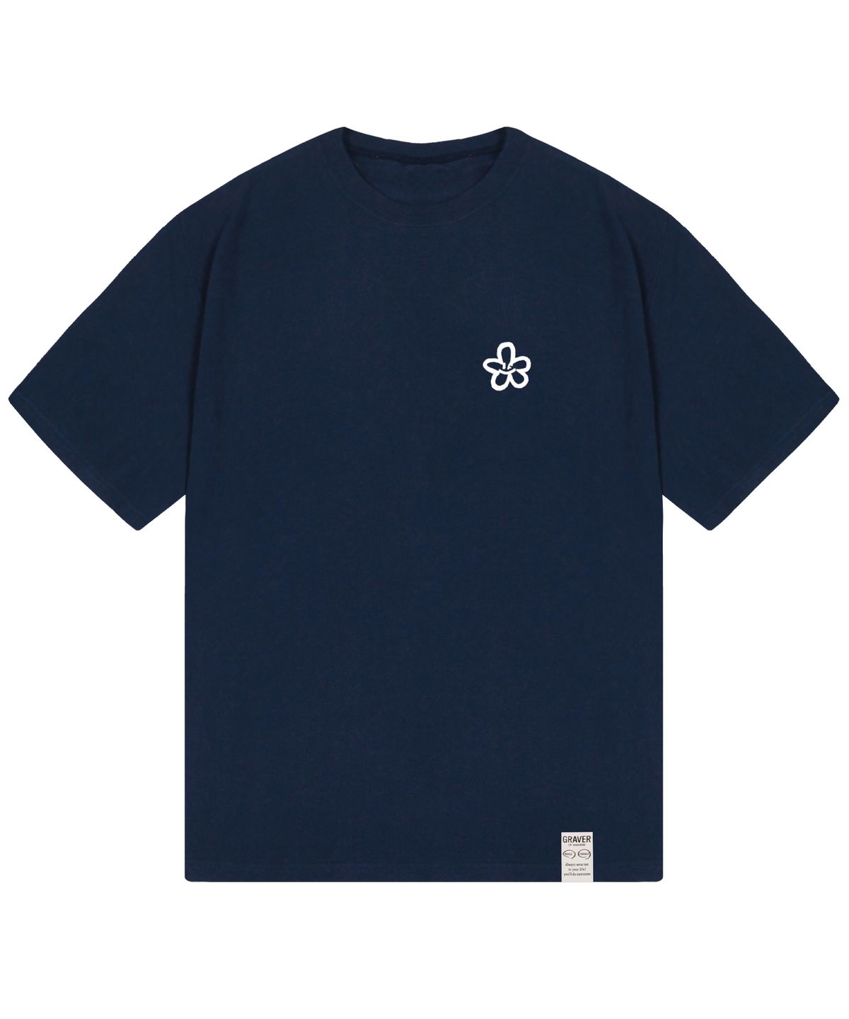 그레이버(GRAVER) [UNISEX]스몰 스프레이 플라워스마일 반팔티_네이비