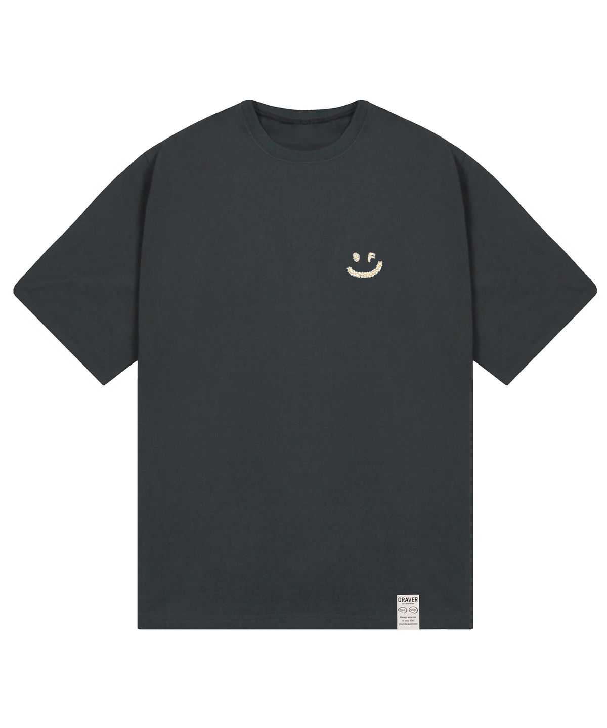 그레이버(GRAVER) [UNISEX]스몰 멀티플라워 드로잉스마일 반팔티_차콜