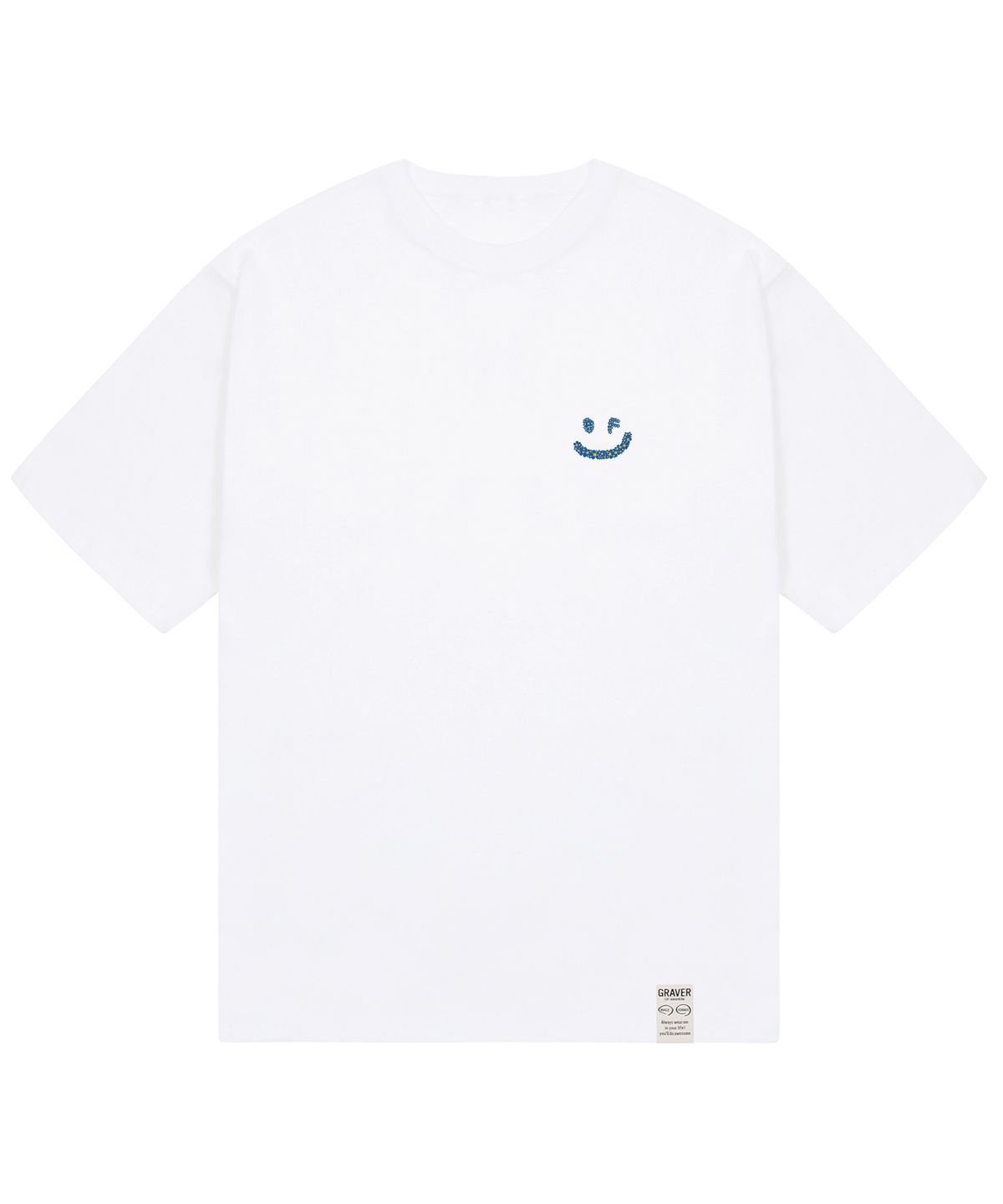 그레이버(GRAVER) [UNISEX]스몰 멀티플라워 드로잉스마일 반팔티_화이트