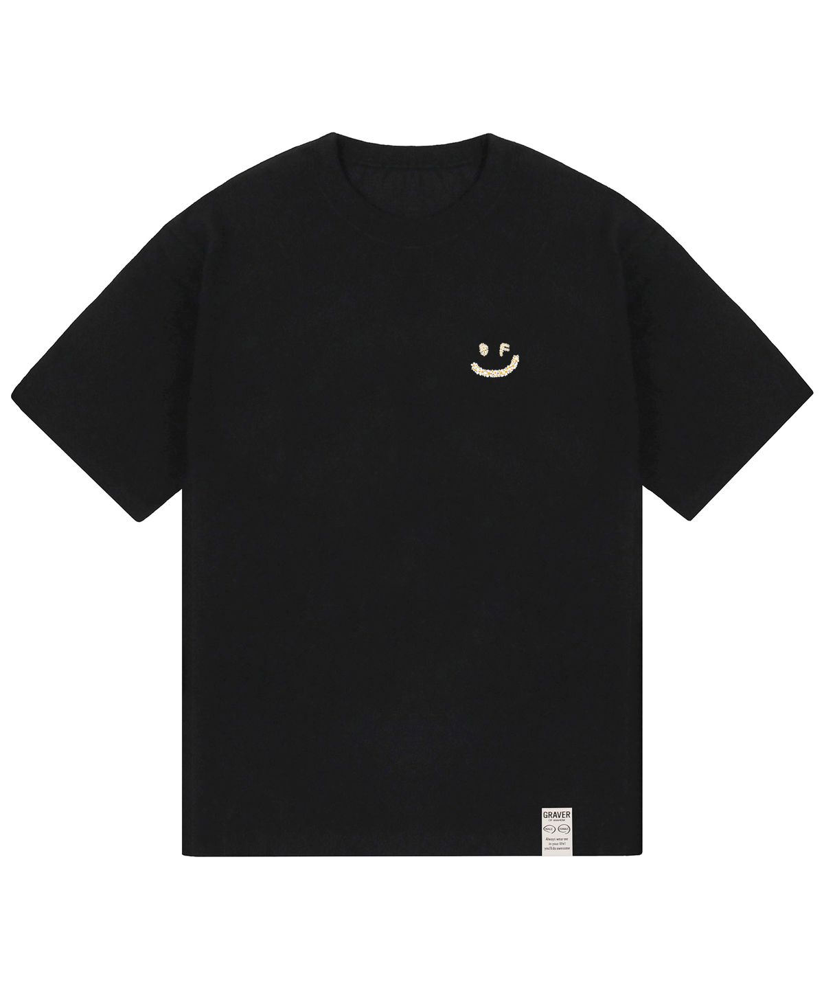 그레이버(GRAVER) [UNISEX]스몰 멀티플라워 드로잉스마일 반팔티_블랙