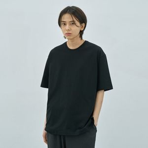 릴렉스드 코튼 라운드 하프 슬리브 티셔츠 [BLACK]