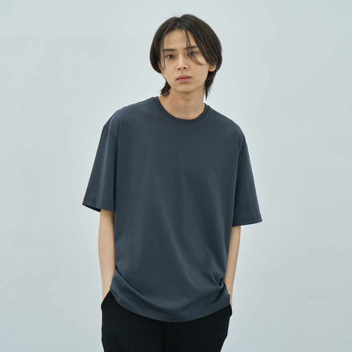 어레이드(ARRAYED) 릴렉스드 코튼 라운드 하프 슬리브 티셔츠 [GRAY]